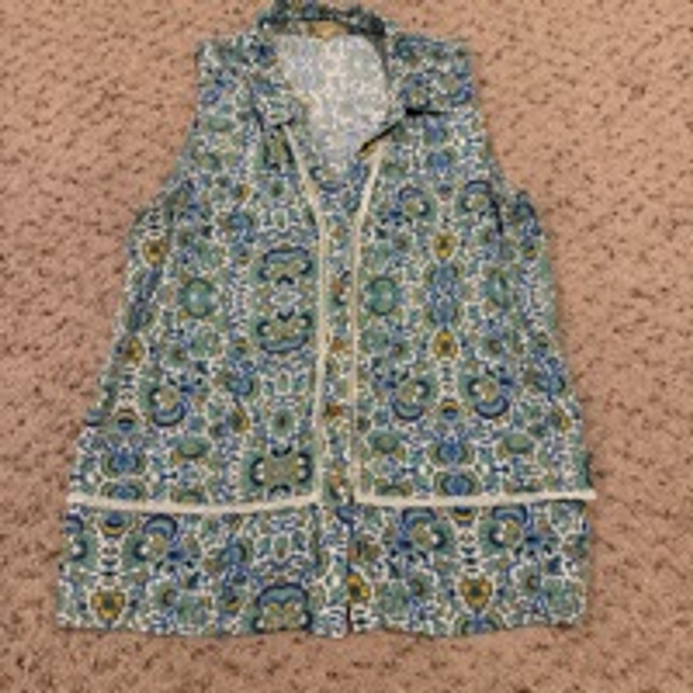 Women's Democracy Sleeveless Top Size M Blue Green Floral